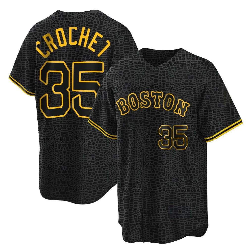 Boston Red Sox #35 Garrett Crochet Player Black BUTLER Snake Skin City Home Game Stitched Jerseys