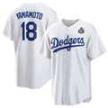 Los Angeles Dodgers #18 Yoshinobu Yamamoto White BUTLER 2024 World Series Cool Base Stitched Jersey