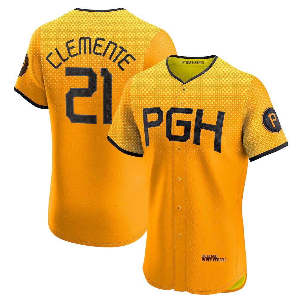 Pittsburgh Pirates #21 Roberto Clemente Gold BUTLER City Connect Elite Player Jersey