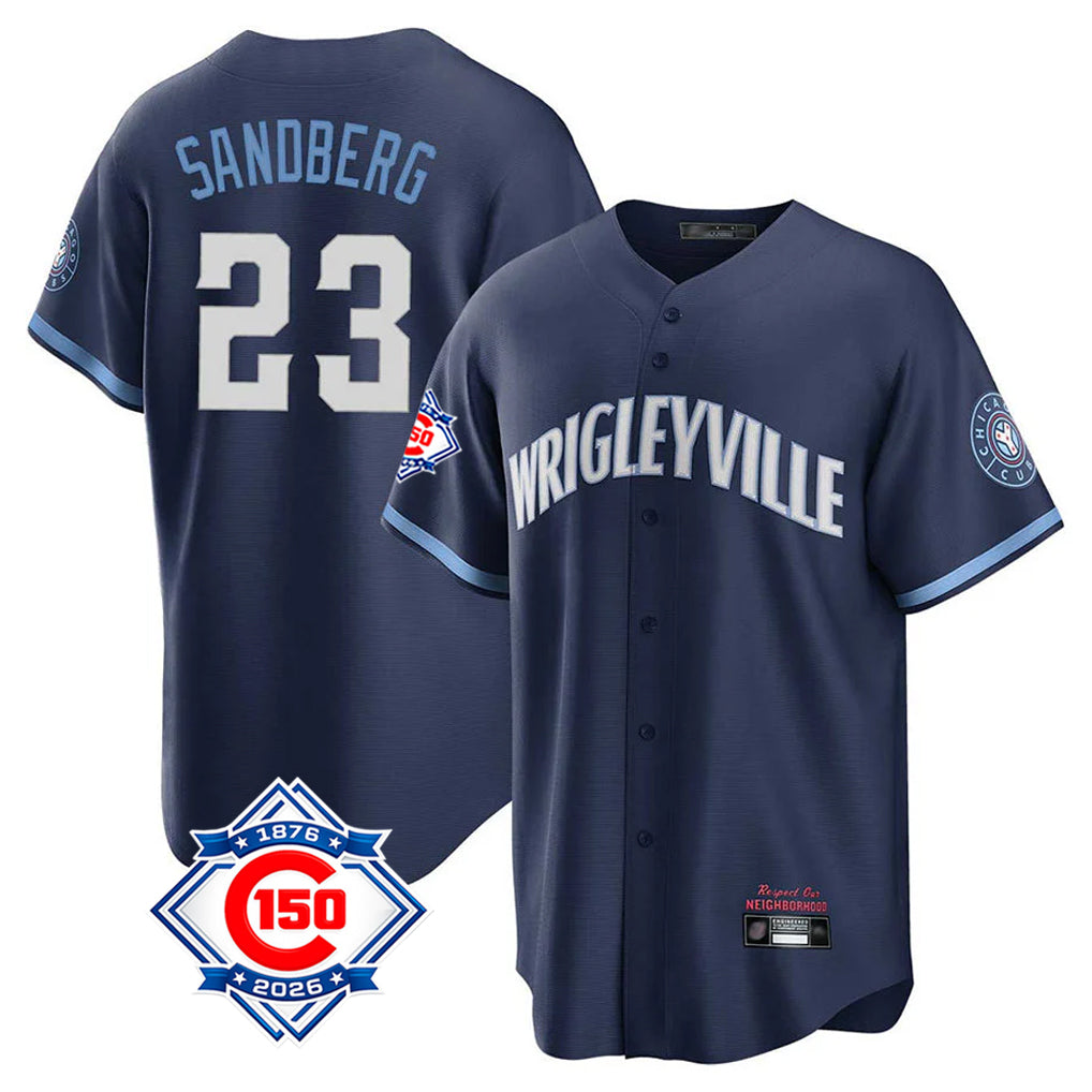 Chicago Cubs #23 Ryne Sandberg Player Navy BUTLER 150th Anniversary City Connect Home Game Stitched Jerseys
