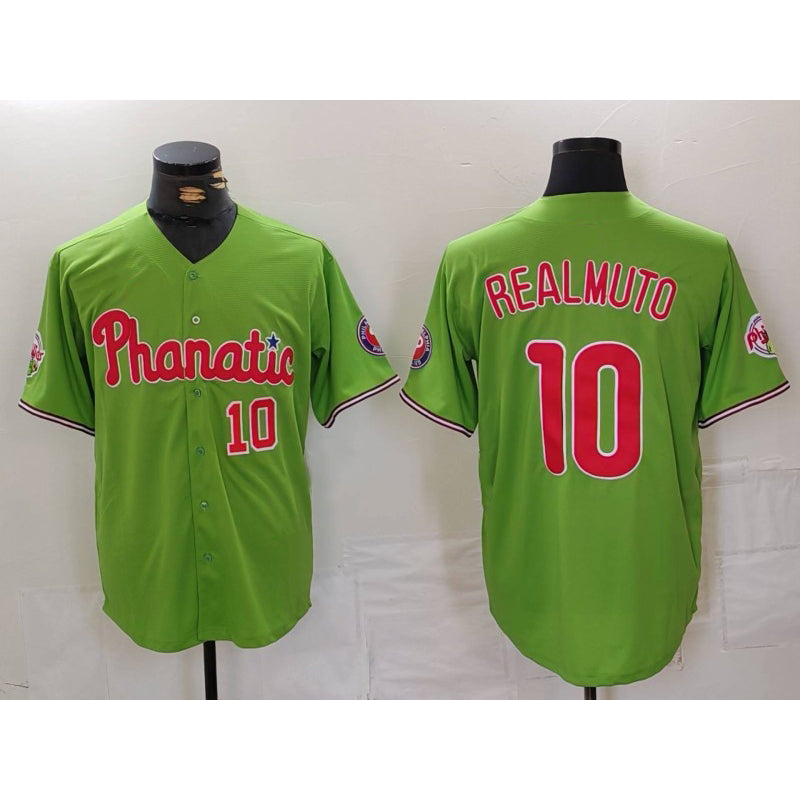Philadelphia Phillies #10 JT Realmuto Number Green BUTLER With Patch Stitched Cool Base Jersey