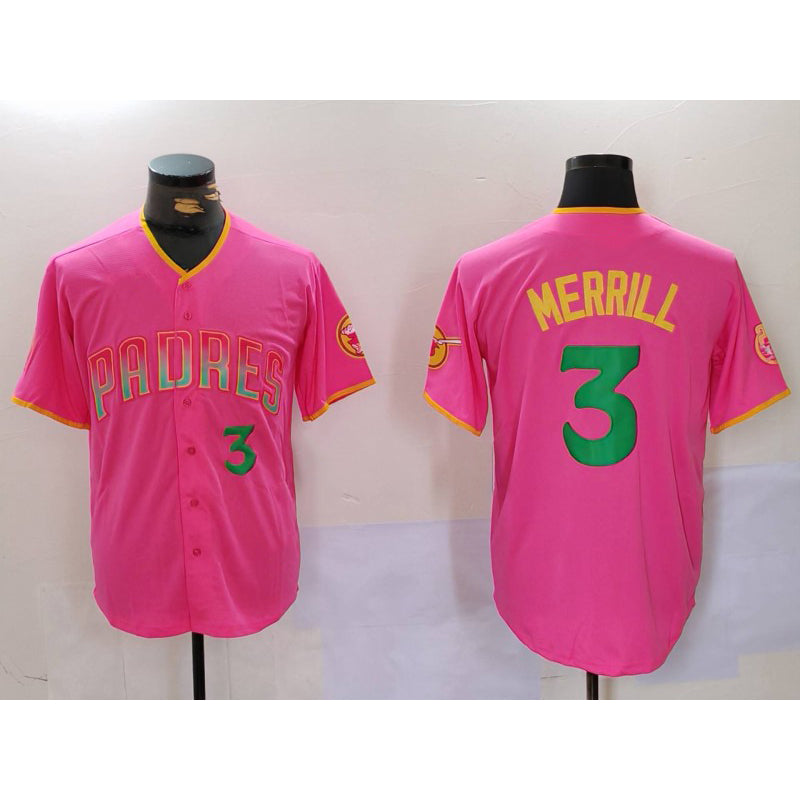 San Diego Padres #3 Jackson Merrill Pink BUTLER Player Number Fashion Jersey 2