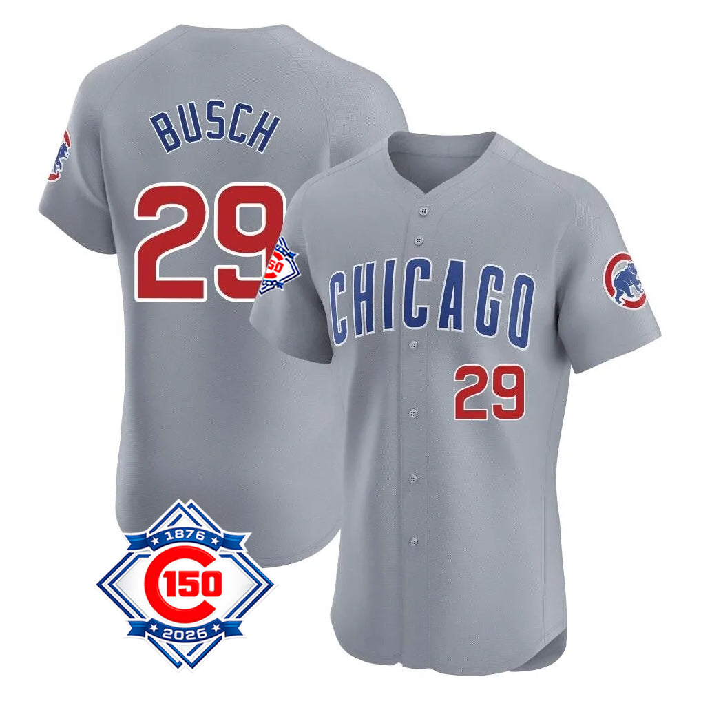 Chicago Cubs #29 Michael Busch Player Gray BUTLER Road 150th Anniversary Limited Elite Home Stitched Jerseys
