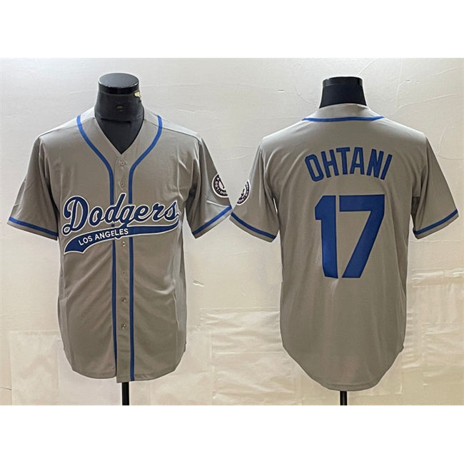 Los Angeles Dodgers #17 Shohei Ohtani Gray BUTLER Cool Base With Patch Stitched Jersey