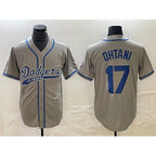 Los Angeles Dodgers #17 Shohei Ohtani Gray BUTLER Cool Base With Patch Stitched Jersey