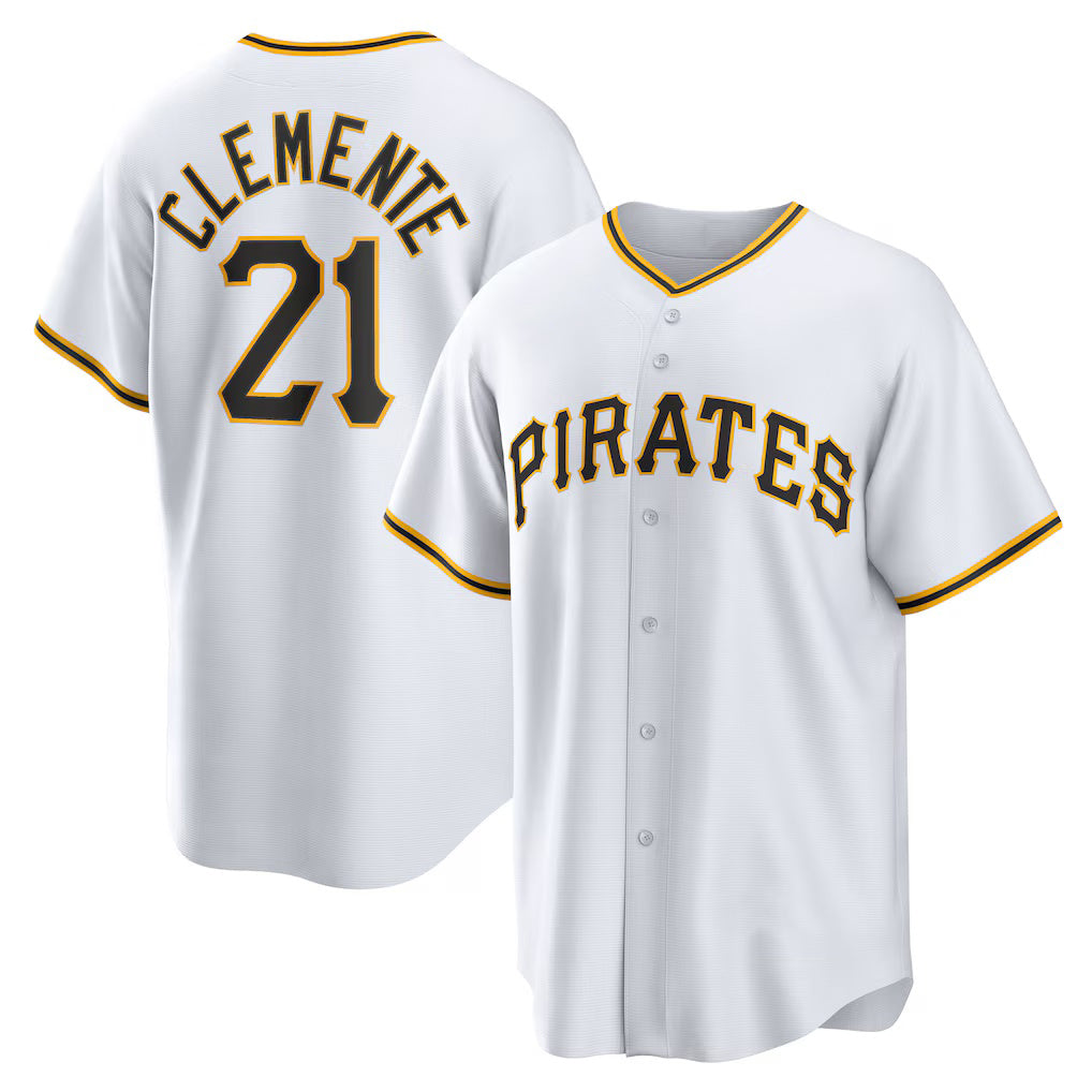 Pittsburgh Pirates #21 Roberto Clemente White BUTLER Home Replica Player Name Jersey