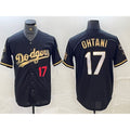 Los Angeles Dodgers #17 Shohei Ohtani Number Black Gold BUTLER Stitched Cool Base Jersey 3