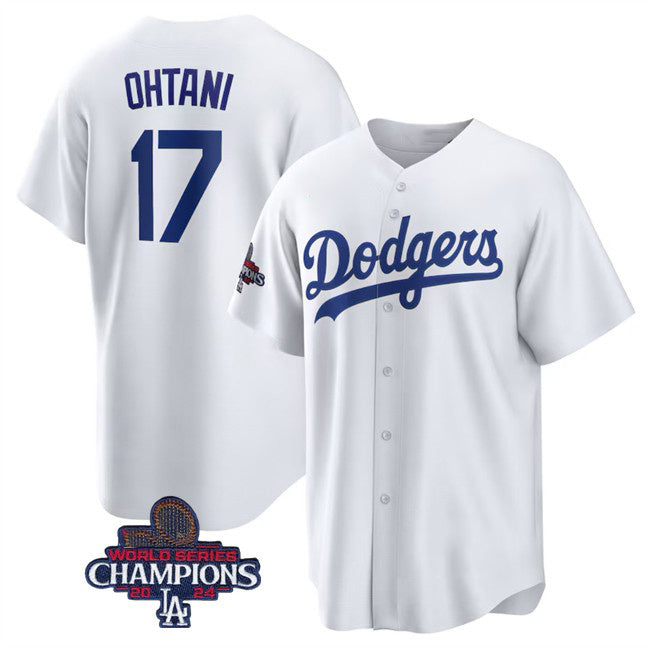 Los Angeles Dodgers #17 Shohei Ohtani White BUTLER 2024 World Series Champions Cool Base Stitched Jersey