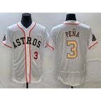 Houston Astros #3 Jeremy Pena Number 2023 White Gold BUTLER World Serise Champions Patch Flex Base Stitched Jersey