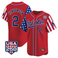 Baltimore Orioles #2 Gunnar Henderson Player Red BUTLER USA 250 Independence Day Vapor Premier Limited Home Game Stitched Jerseys