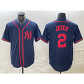 New York Yankees #2 Derek Jeter Navy Red BUTLER Fashion Cool Base Jersey