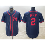 New York Yankees #2 Derek Jeter Navy Red BUTLER Fashion Cool Base Jersey