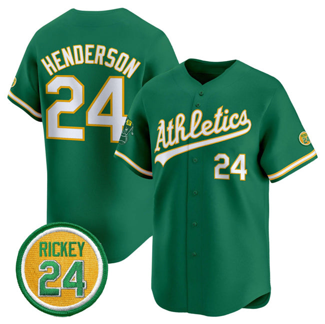 Oakland Athletics #24 Rickey Henderson Green BUTLER 2024 Limited With Rickey Henderson Patch Stitched Jersey