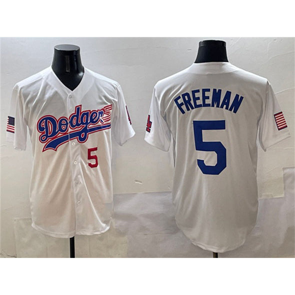 Los Angeles Dodgers #5 Freddie Freeman White BUTLER With American Flag Patch Limited Stitched Jersey