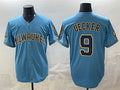 Milwaukee Brewers #9 Bob Uecker Blue BUTLER With Home & Bob Uecker Patch Stitched Jersey