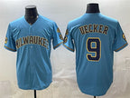 Milwaukee Brewers #9 Bob Uecker Blue BUTLER With Home & Bob Uecker Patch Stitched Jersey