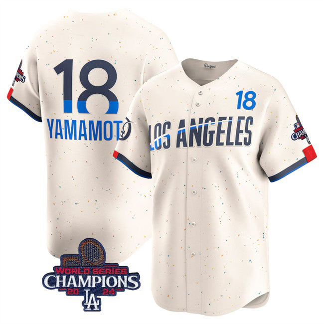 Los Angeles Dodgers #18 Yoshinobu Yamamoto Cream BUTLER 2024 World Series Champions City Connect Limited Stitched Jersey