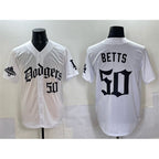 Los Angeles Dodgers #50 Mookie Betts White BUTLER 2025 LA Gothic Style With 2024 World Series Champions Patch Vapor Premier Limited Stitched Jersey