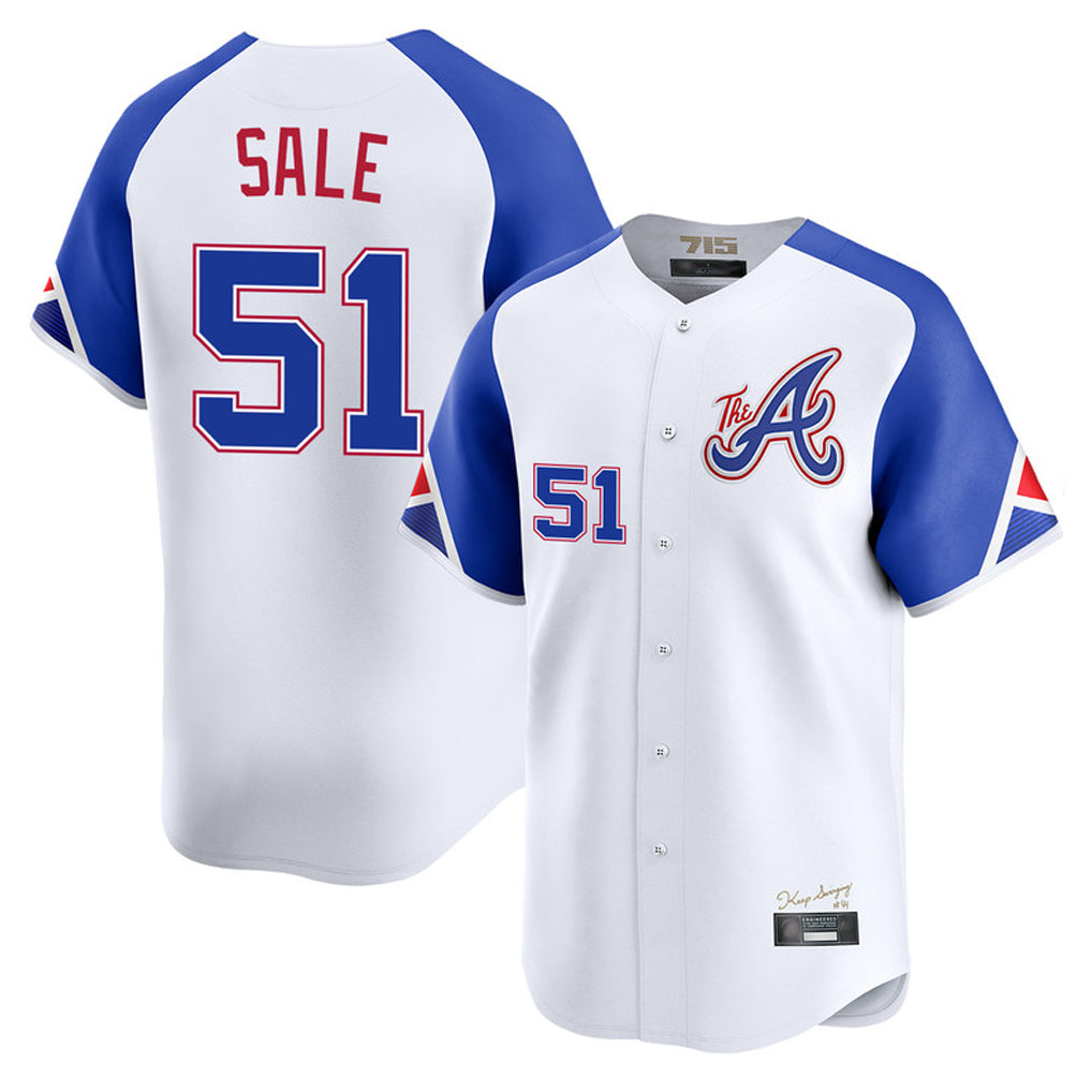 Atlanta Braves #51 Chris Sale Player White BUTLER City Connect Limited Home Game Stitched Jerseys