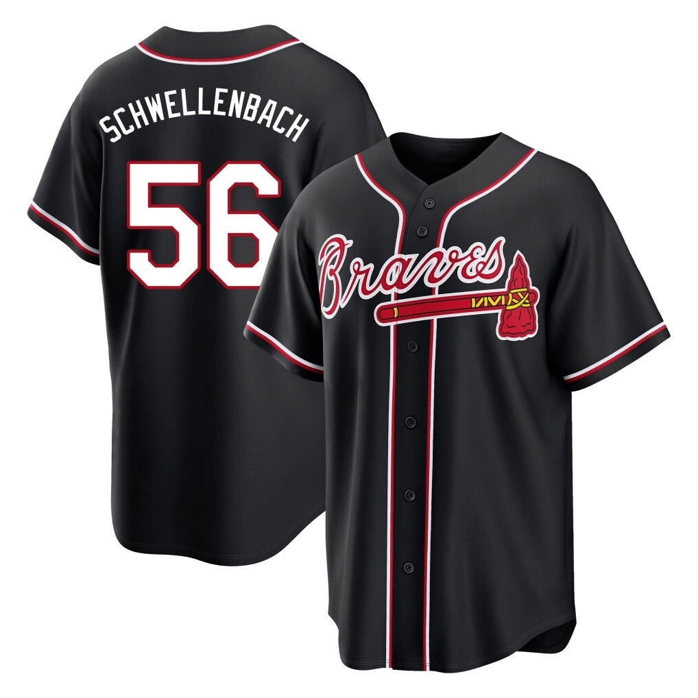 Atlanta Braves #56 Spencer Schwellenbach Player Black BUTLER Fashion Out Game Stitched Jerseys