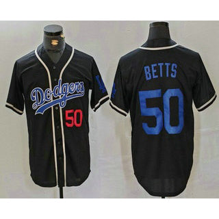 Los Angeles Dodgers #50 Mookie Betts Number Black BUTLER Cool Base With Patch Stitched Jersey 2