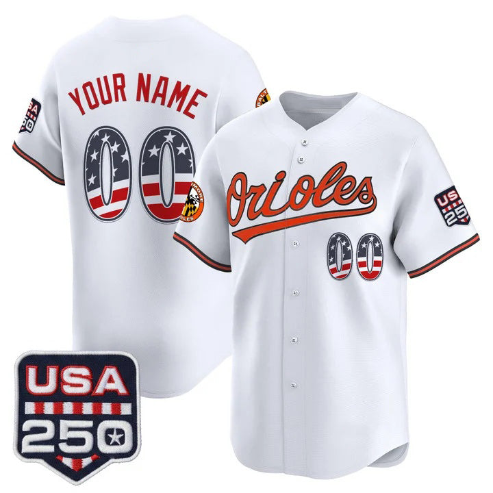 Custom Baltimore Orioles White BUTLER USA 250 Fourth of July Vapor Premier Limited Jersey - All Stitched