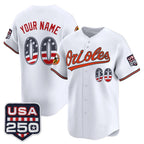 Custom Baltimore Orioles White BUTLER USA 250 Fourth of July Vapor Premier Limited Jersey - All Stitched