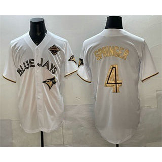 Toronto Blue Jays #4 George Springer White Gold BUTLER 2025 American League Champions Limited Stitched Jersey