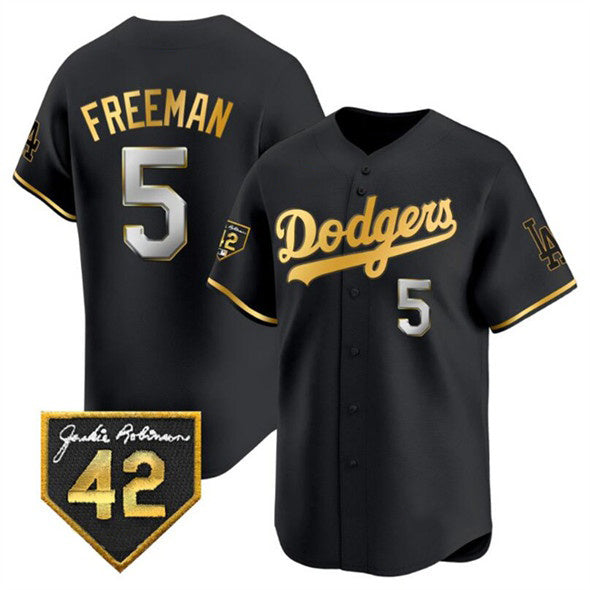 Los Angeles Dodgers #5 Freddie Freeman Black Gold BUTLER With Jackie Robinson Patch Limited Stitched Jersey