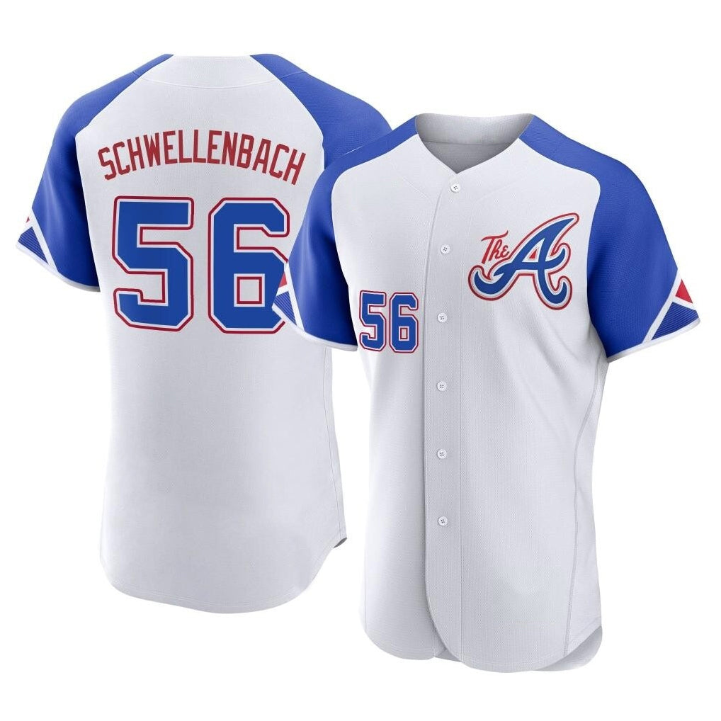 Atlanta Braves #56 Spencer Schwellenbach Player White BUTLER City Connect Limited Elite Home Game Stitched Jerseys