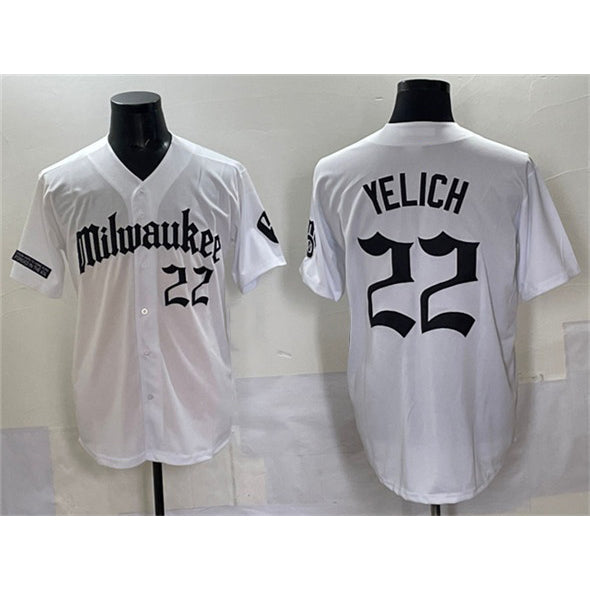 Milwaukee Brewers #22 Christian Yelich White BUTLER 'Gothic 414 Shadows Edition' Vapor Premier Limited Stitched Jersey