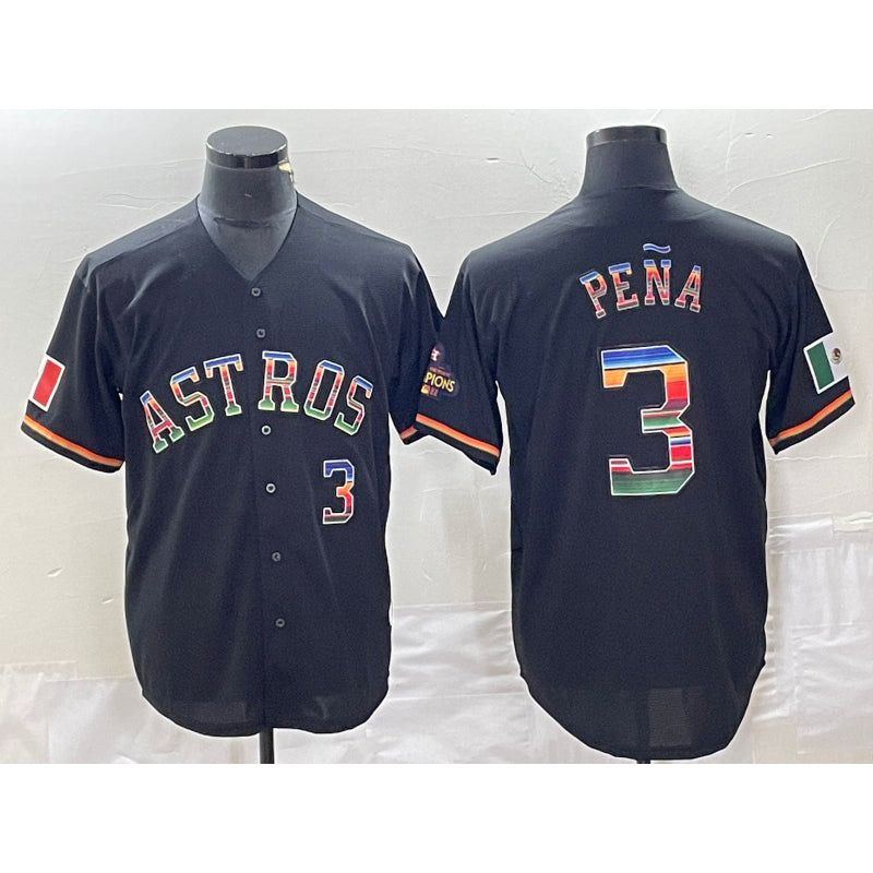 Houston Astros #3 Jeremy Pena Number Black BUTLER Rainbow World Serise Champions Patch Cool Base Stitched Jersey