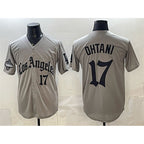 Los Angeles Dodgers #17 Shohei Ohtani Grey BUTLER LA Gothic Style With 2025 World Series Champions Patch Limited Stitched Jersey