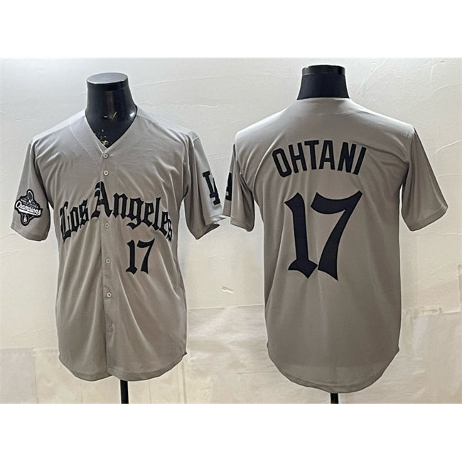 Los Angeles Dodgers #17 Shohei Ohtani Grey BUTLER LA Gothic Style With 2025 World Series Champions Patch Limited Stitched Jersey