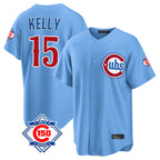 Chicago Cubs #15 Carson Kelly Player Light Blue BUTLER 150th Anniversary Home Game Stitched Jerseys