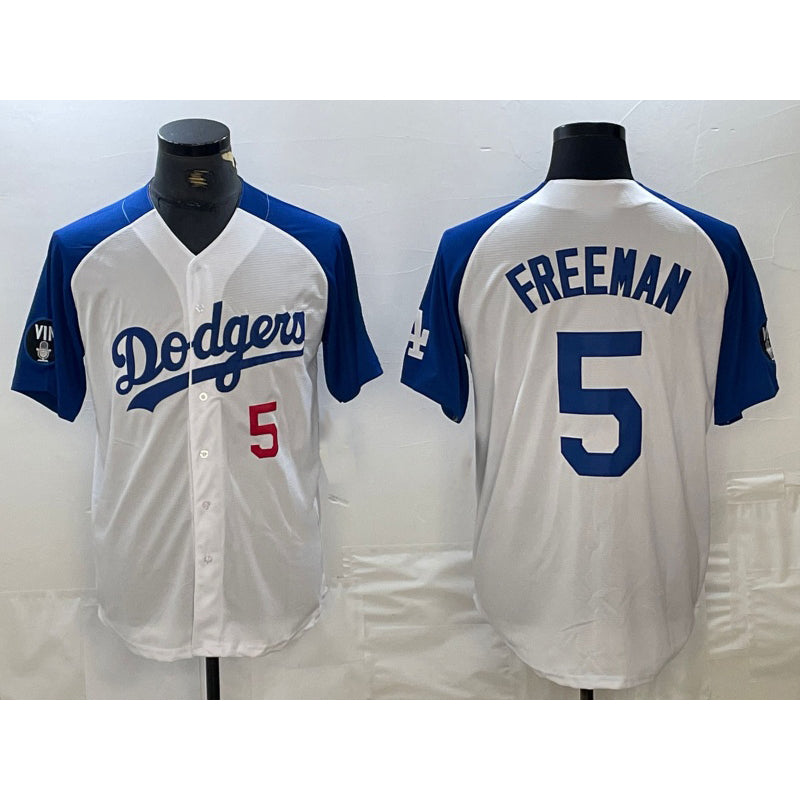 Los Angeles Dodgers #5 Freddie Freeman Number White Blue BUTLER Fashion Stitched Cool Base Limited Jerseys