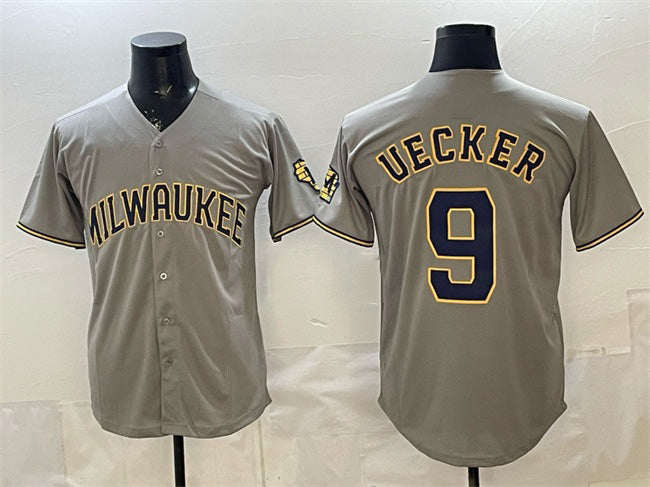 Milwaukee Brewers #9 Bob Uecker Grey BUTLER Home Limited Stitched Jersey