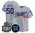 Los Angeles Dodgers #50 Mookie Betts Grey BUTLER 2024 World Series With Fernando Memorial Patch Limited Stitched Jersey