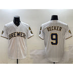 Milwaukee Brewers #9 Bob Uecker White BUTLER With Home Patch Limited Stitched Jersey
