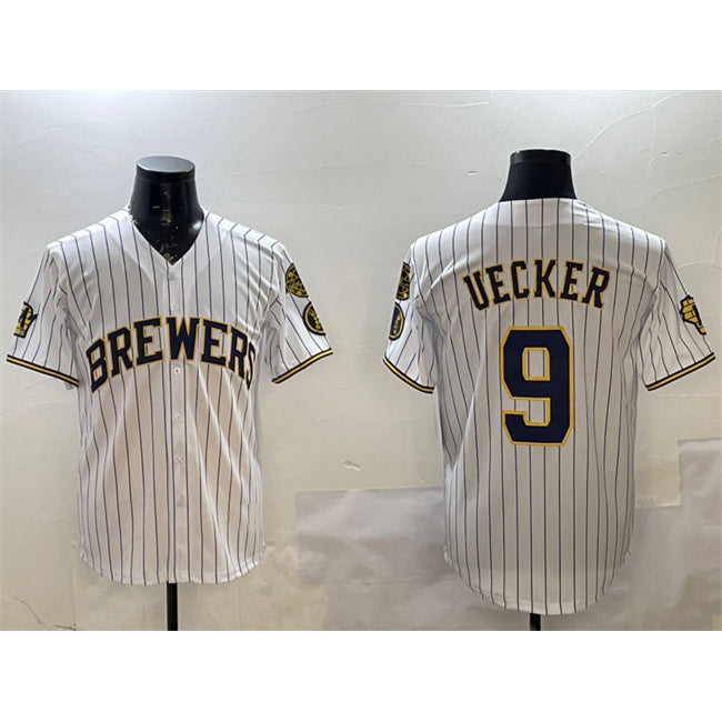 Milwaukee Brewers #9 Bob Uecker White BUTLER With Home Patch Limited Stitched Jersey