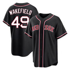 Boston Red Sox #49 Tim Wakefield Player Black BUTLER Out Home Game Stitched Jerseys