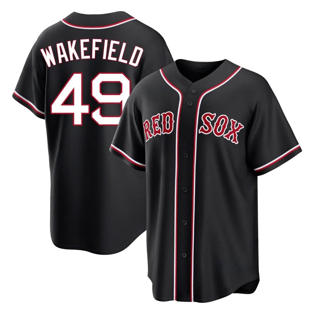 Boston Red Sox #49 Tim Wakefield Player Black BUTLER Out Home Game Stitched Jerseys