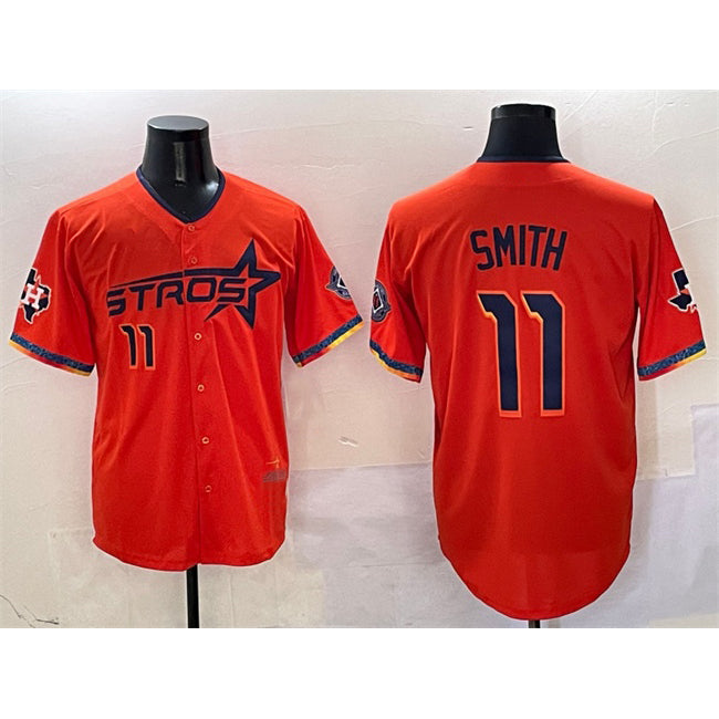 Houston Astros #11 Cam Smith Orange BUTLER 2025 City Connect With Texas Patch Limited Stitched Jersey
