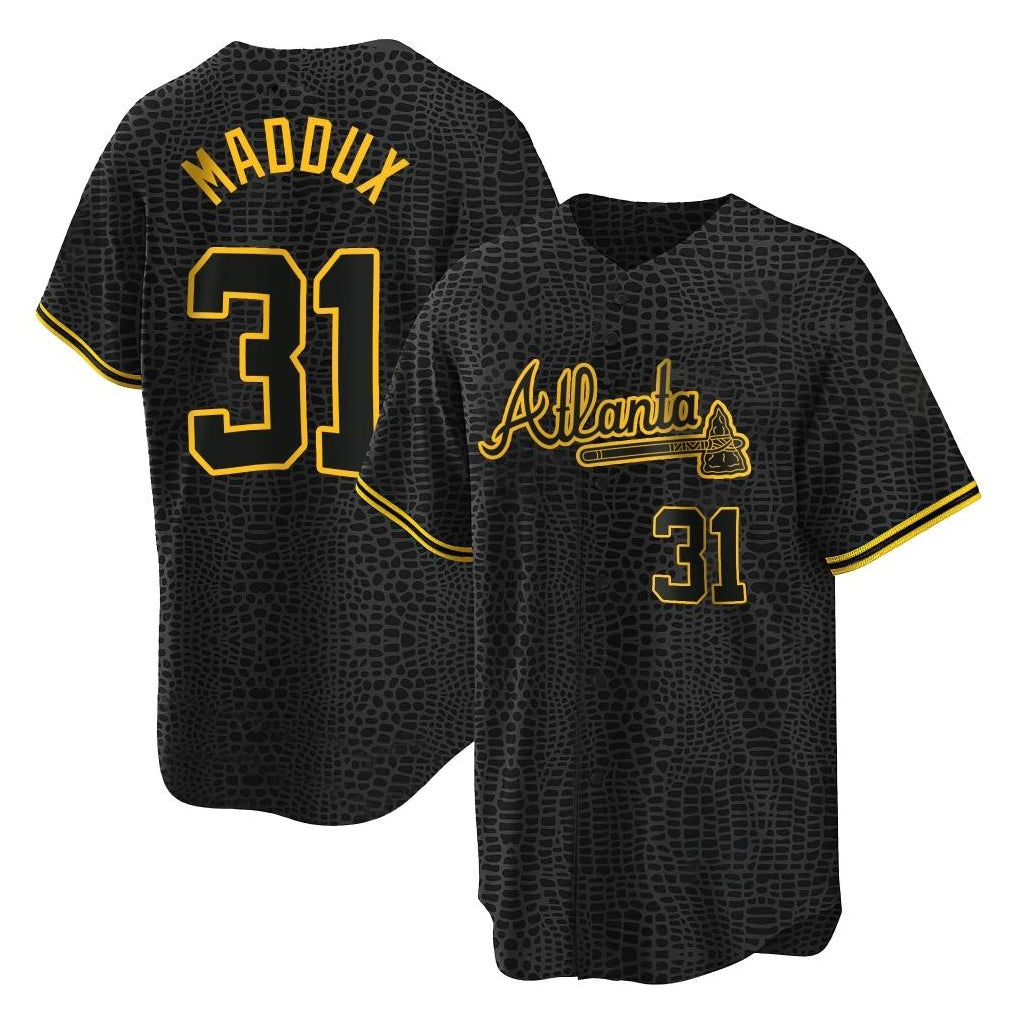 Atlanta Braves #31 Greg Maddux Player Black BUTLER Snake Skin City Home Game Stitched Jerseys