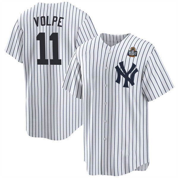 New York Yankees #11 Anthony Volpe White BUTLER 2024 World Series With Name Cool Base Stitched Jersey