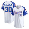 Atlanta Braves #30 Drake Baldwin Player White BUTLER Throwback Cooperstown Collection T-shirt Game Stitched Jerseys
