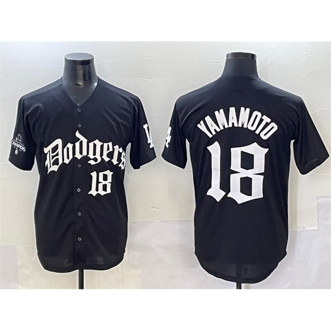 Los Angeles Dodgers #18 Yoshinobu Yamamoto Black BUTLER 2025 LA Gothic Style With 2024 World Series Champions Patch Vapor Premier Limited Stitched Jersey