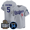 Los Angeles Dodgers #5 Freddie Freeman Grey BUTLER 2024 World Series With Fernando Memorial Patch Limited Stitched Jersey