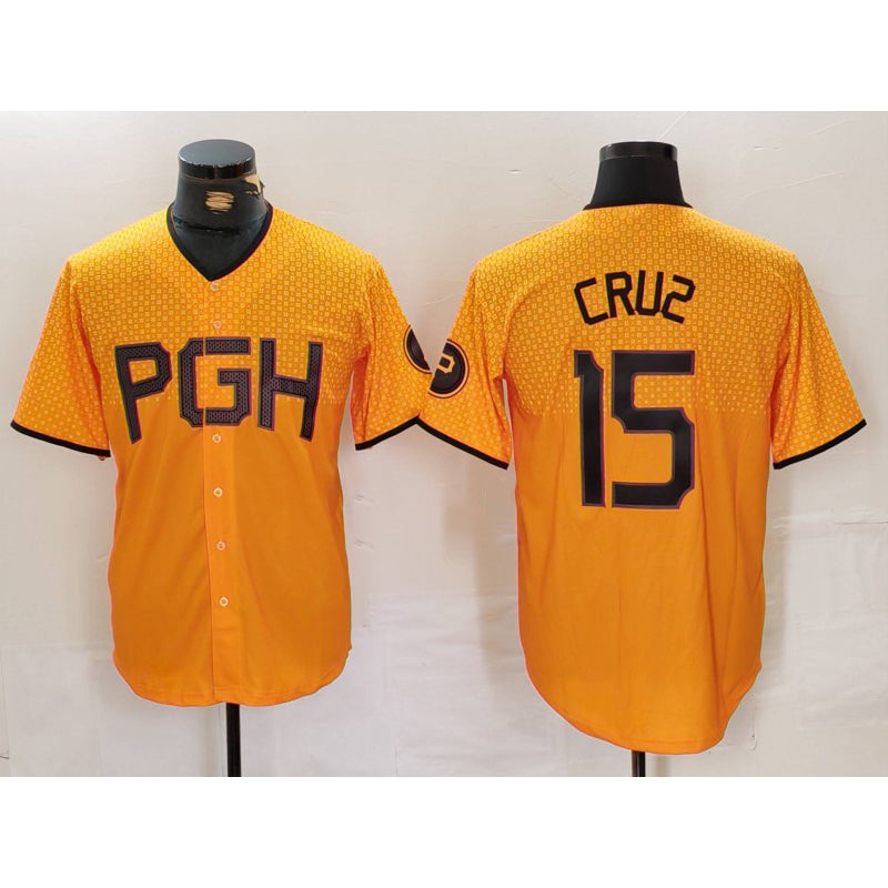 Pittsburgh Pirates #15 Oneil Cruz Yellow BUTLER 2023 City Connect Stitched Jersey 2