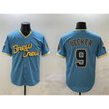 Milwaukee Brewers #9 Bob Uecker Powder Blue BUTLER City Connect With Patch Cool Base Stitched Jersey